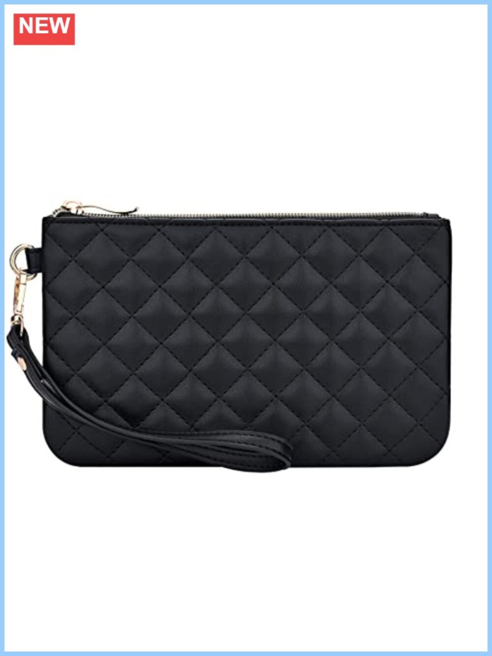 Quilted PU Leather Wristlet Clutch Purse Small Zip Wallet